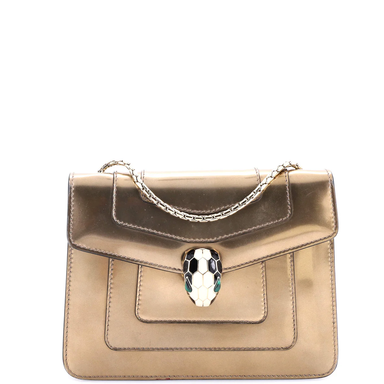 Serpenti Forever Square Shoulder Bag Metallic Leather Small - Deep Luxury