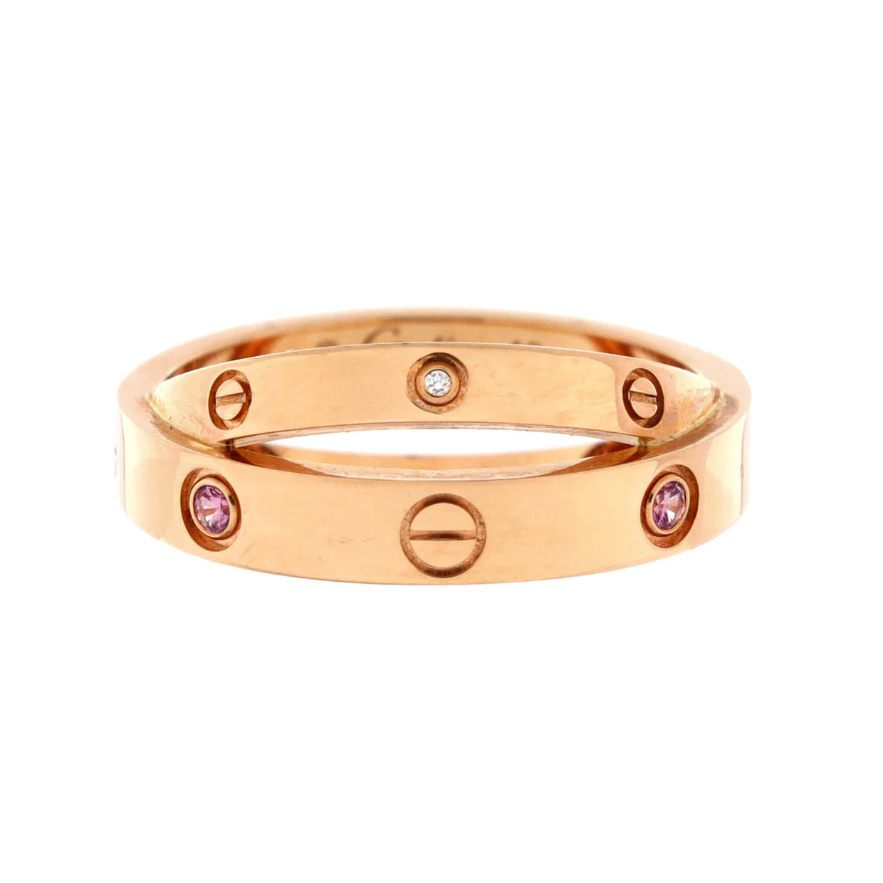 Love Double Ring 18K Rose Gold with Pink Sapphires and Diamonds - Deep Luxury