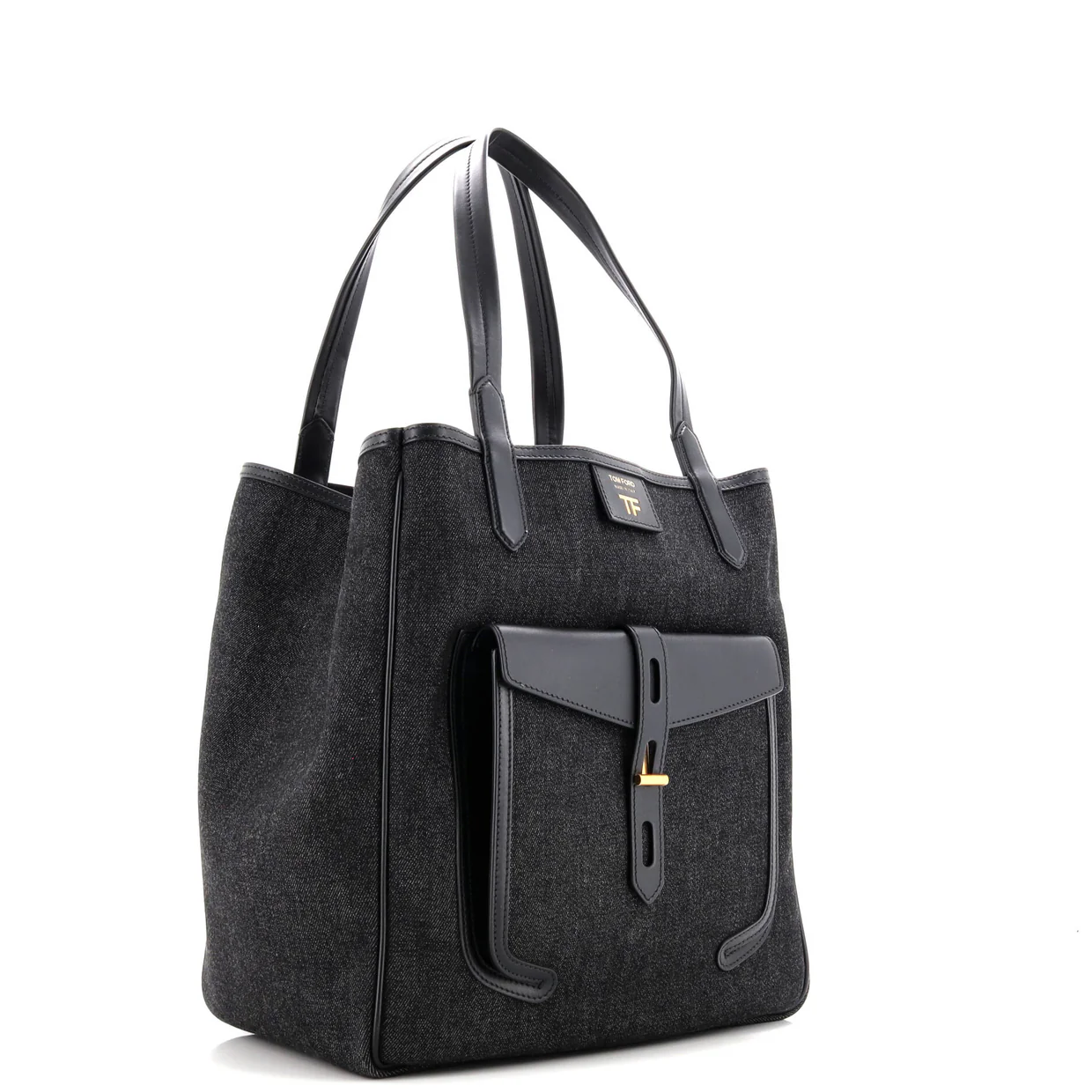 T Twist Tote Denim with Leather Large - Deep Luxury