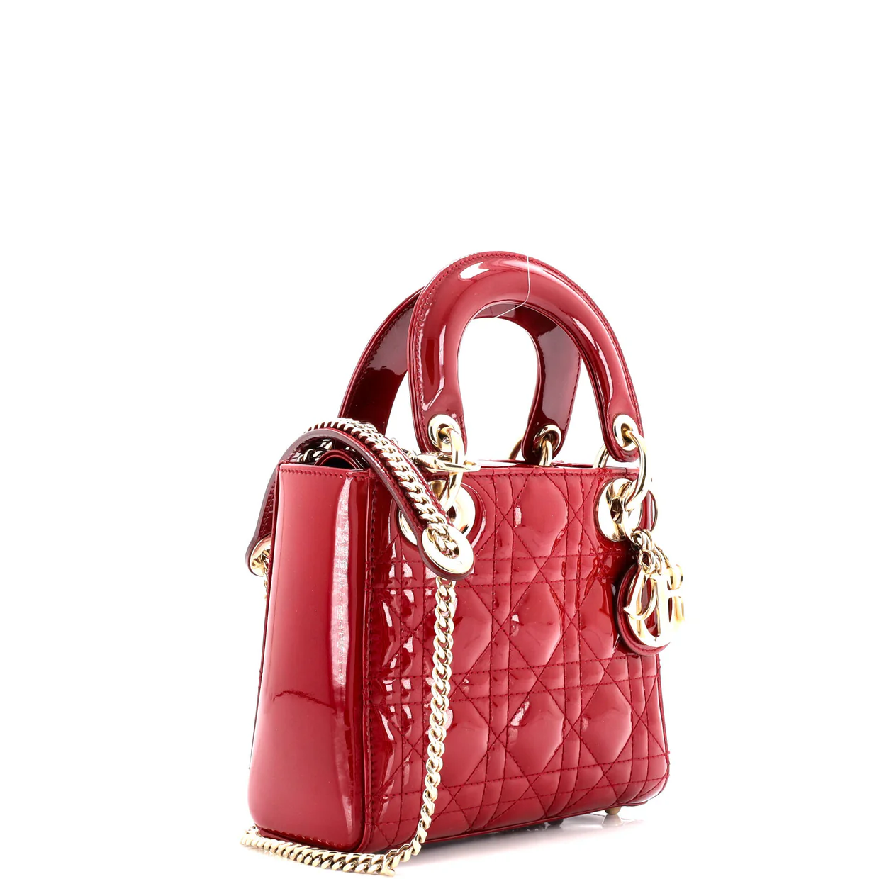 Lady Dior Chain Bag Cannage Quilt Patent Mini - Deep Luxury