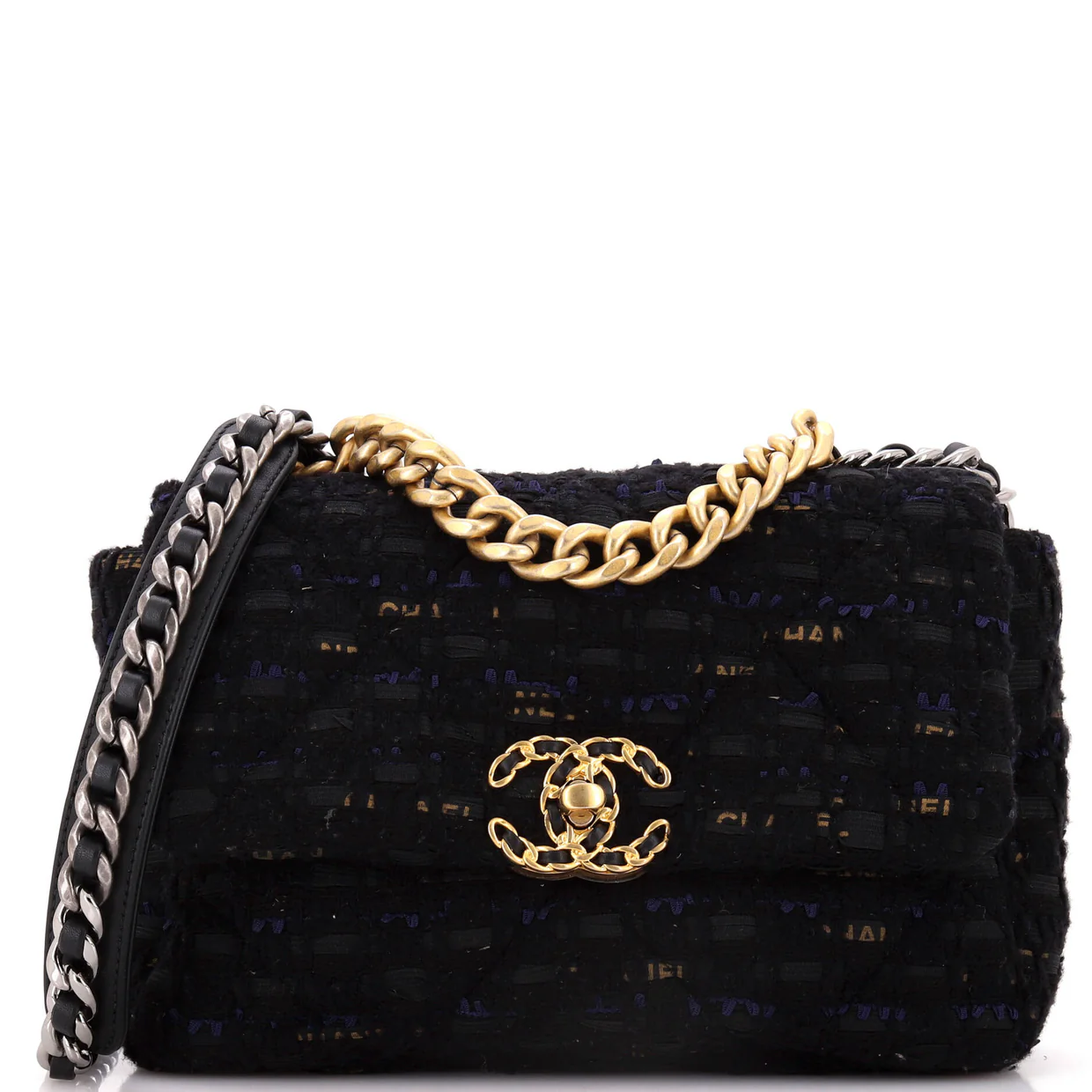 19 Flap Bag Quilted Tweed and Ribbon Medium - Deep Luxury
