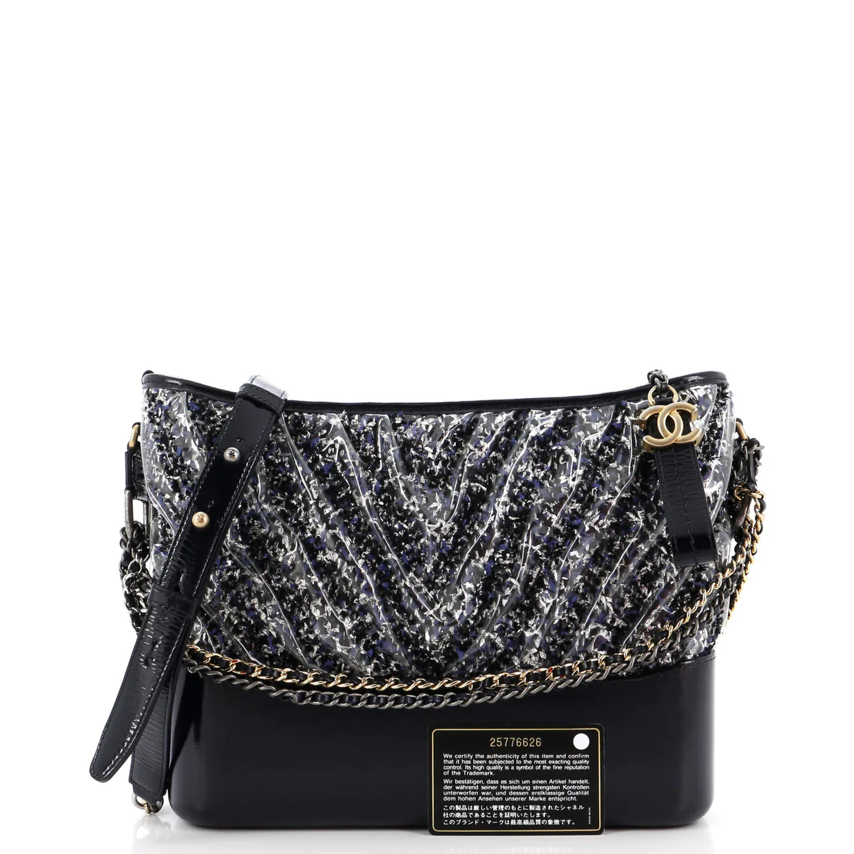 Gabrielle Hobo Chevron PVC Over Tweed Medium - Deep Luxury