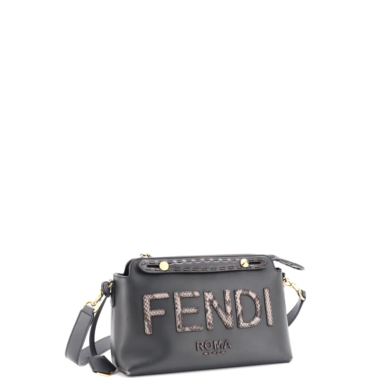 Logo By The Way Satchel Leather with Snakeskin Small - Deep Luxury