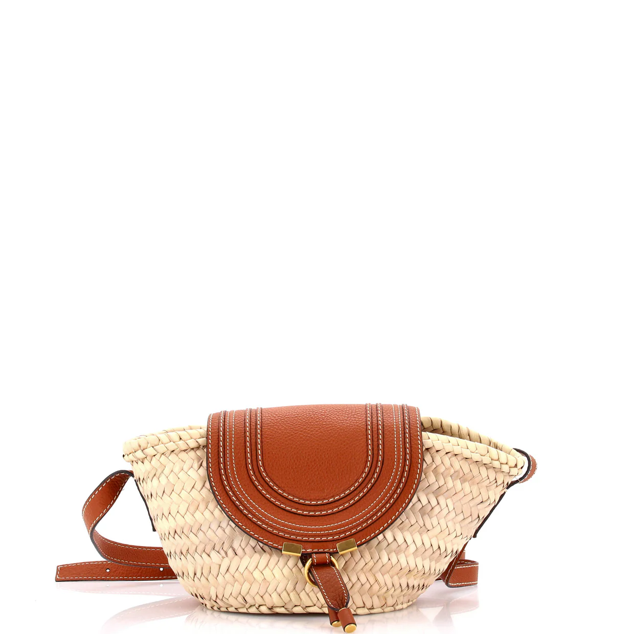 Marcie Basket Bag Raffia and Leather Small - Deep Luxury
