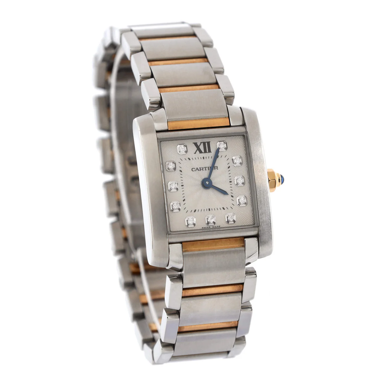 Tank Francaise Quartz Watch Stainless Steel and Rose Gold with Diamond Markers 20 - Deep Luxury