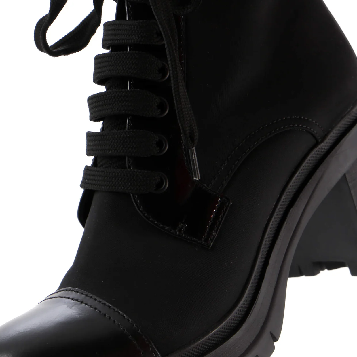 Women's Triangle Logo Heeled Ankle Boots Nylon and Leather - Deep Luxury