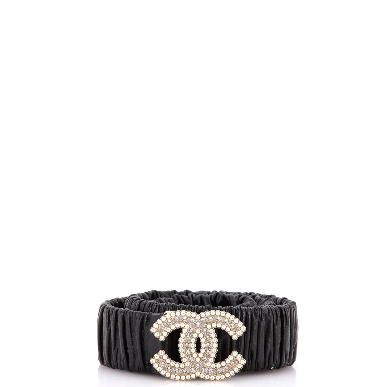 CC Elastic Belt Leather with Metal, Crystals and Faux Pearls 80 - Deep Luxury