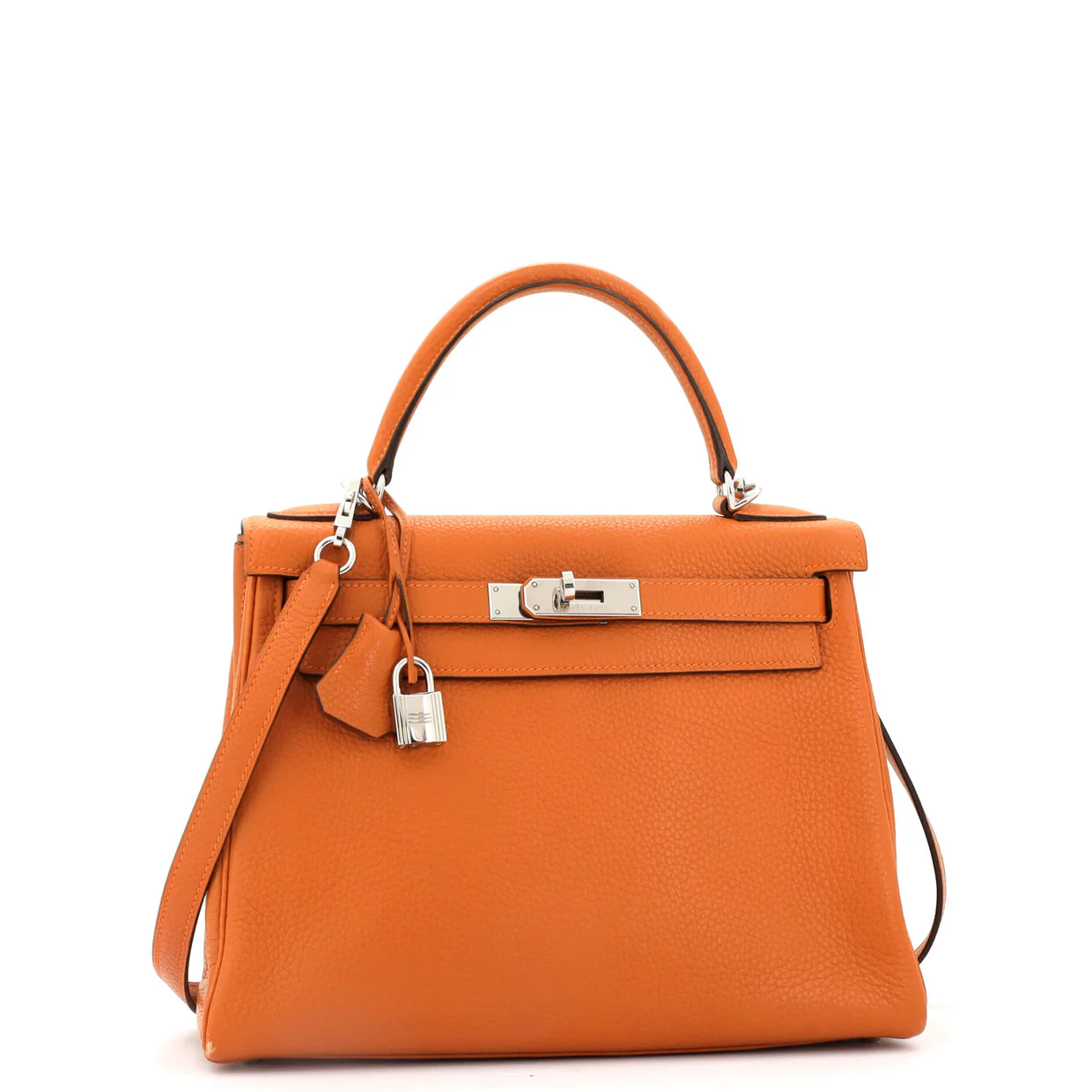 Kelly Handbag Orange H Clemence with Palladium Hardware 28 - Deep Luxury