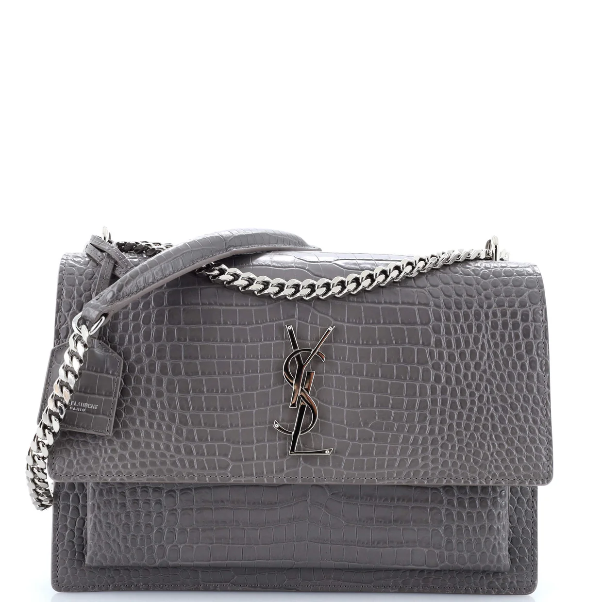 Sunset Crossbody Bag Crocodile Embossed Leather Large - Deep Luxury