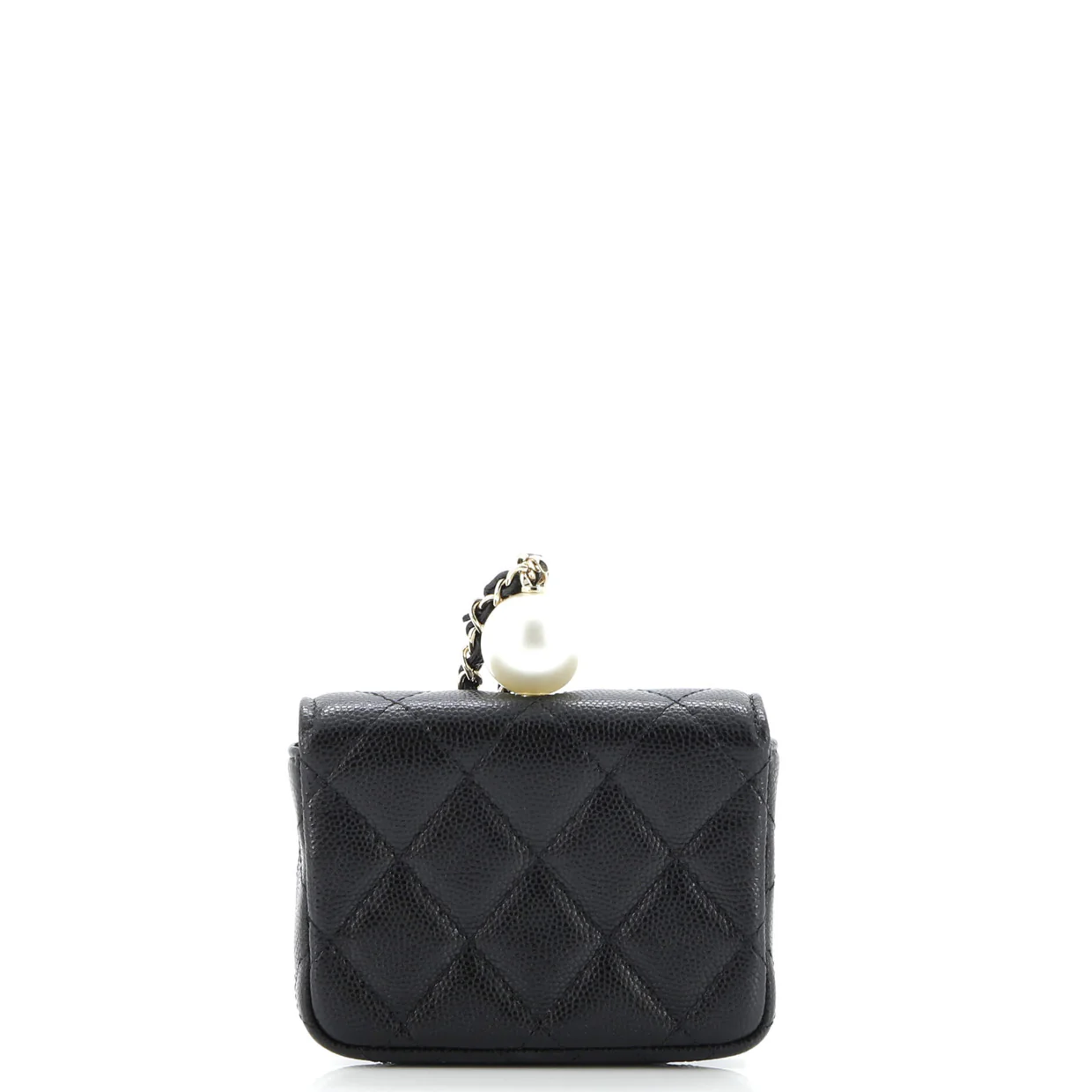 CC Pearl Coin Card Holder with Chain Quilted Caviar - Deep Luxury