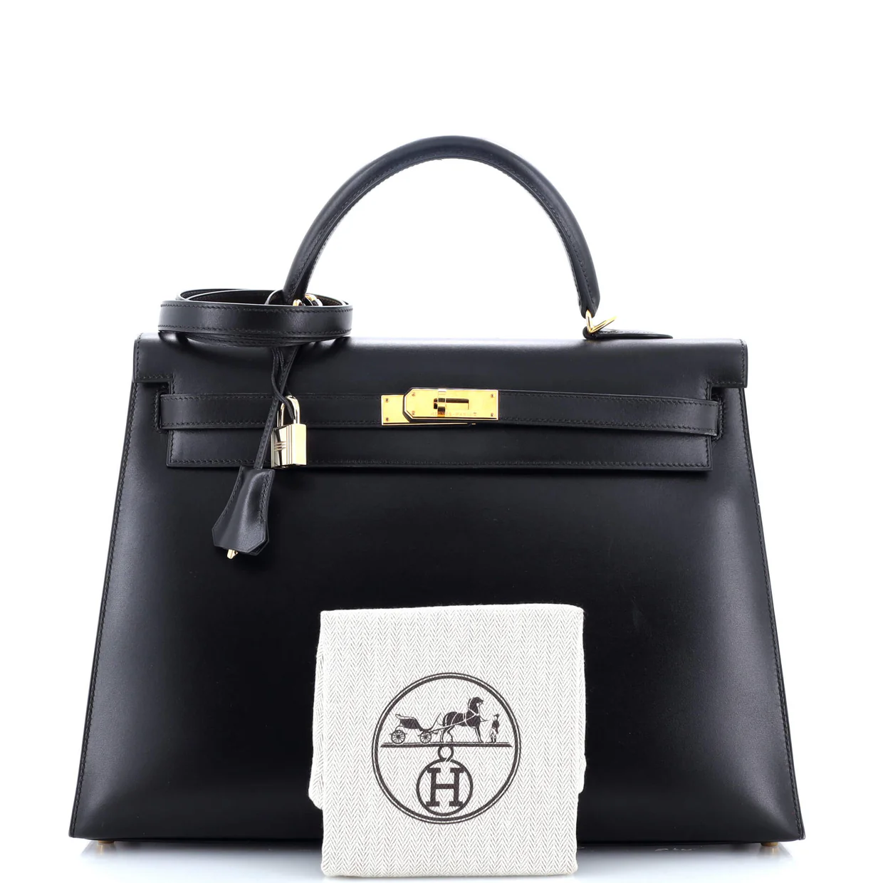 Kelly Handbag Noir Box Calf with Gold Hardware 35 - Deep Luxury