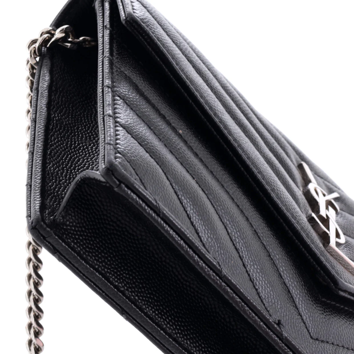 Classic Monogram Wallet on Chain Matelasse Chevron Leather Small - Deep Luxury