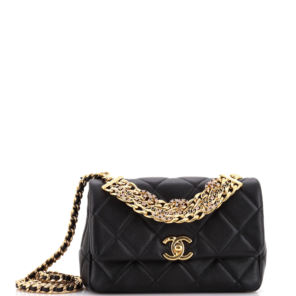 Crystal CC Chain Handle Flap Bag Quilted Lambskin Small - Deep Luxury