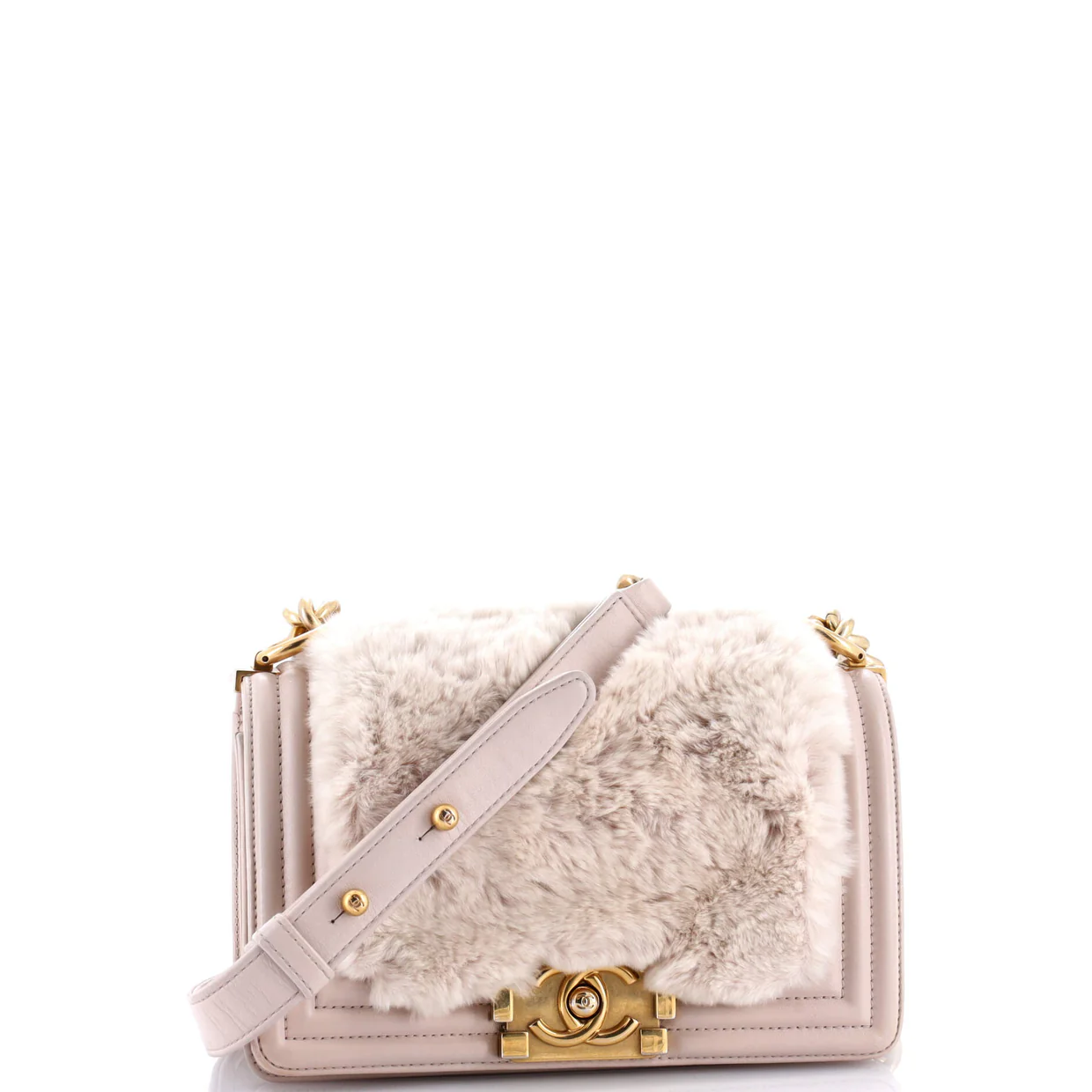 Boy Flap Bag Fur with Leather Small - Deep Luxury