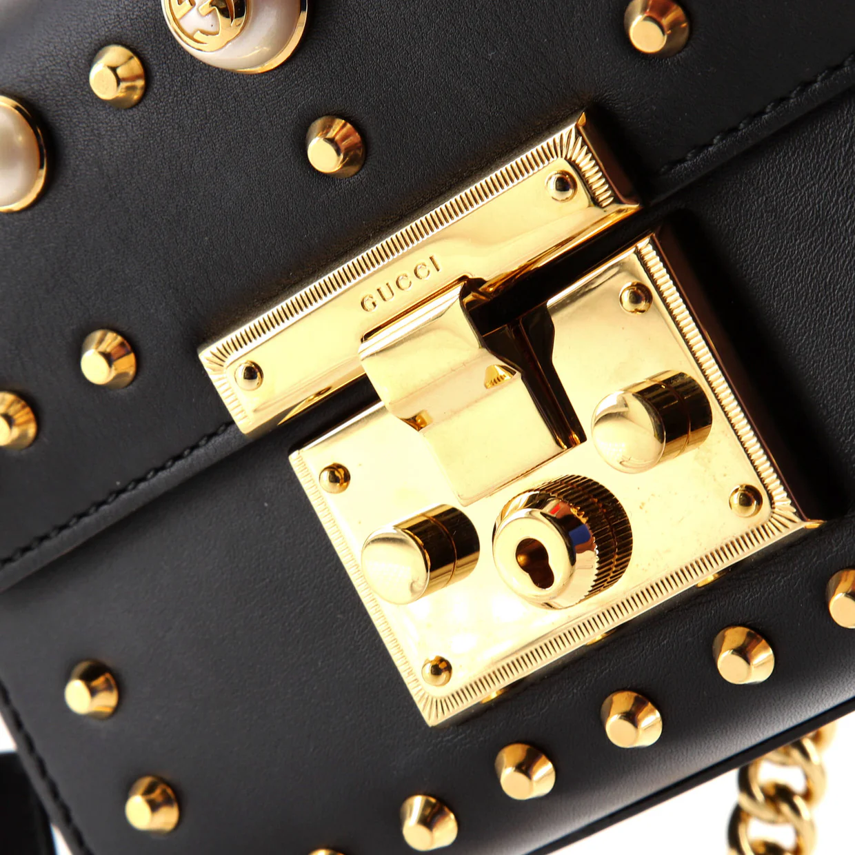 Pearly Padlock Shoulder Bag Studded Leather Small - Deep Luxury