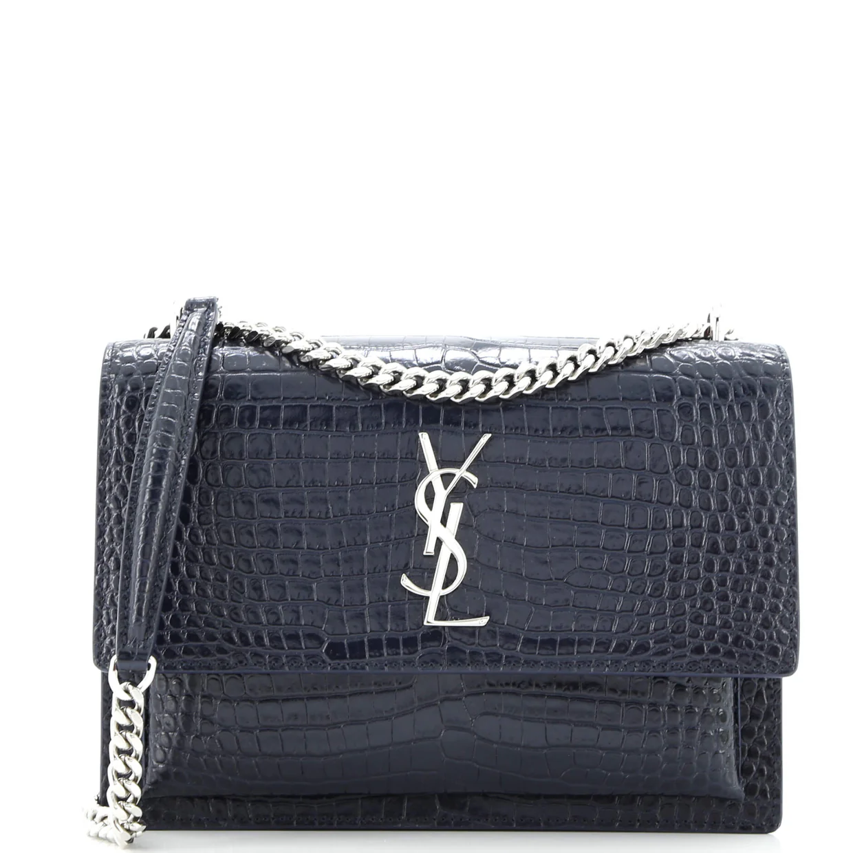 Sunset Crossbody Bag Crocodile Embossed Leather Medium - Deep Luxury