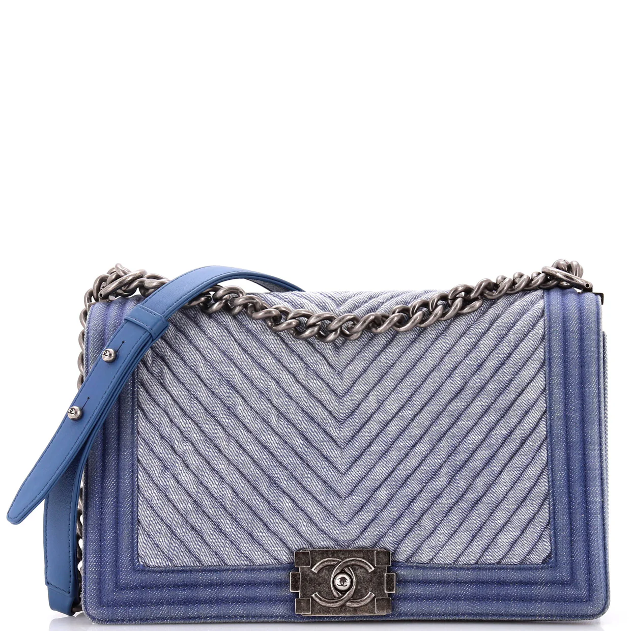 Boy Flap Bag Chevron Denim New Medium - Deep Luxury