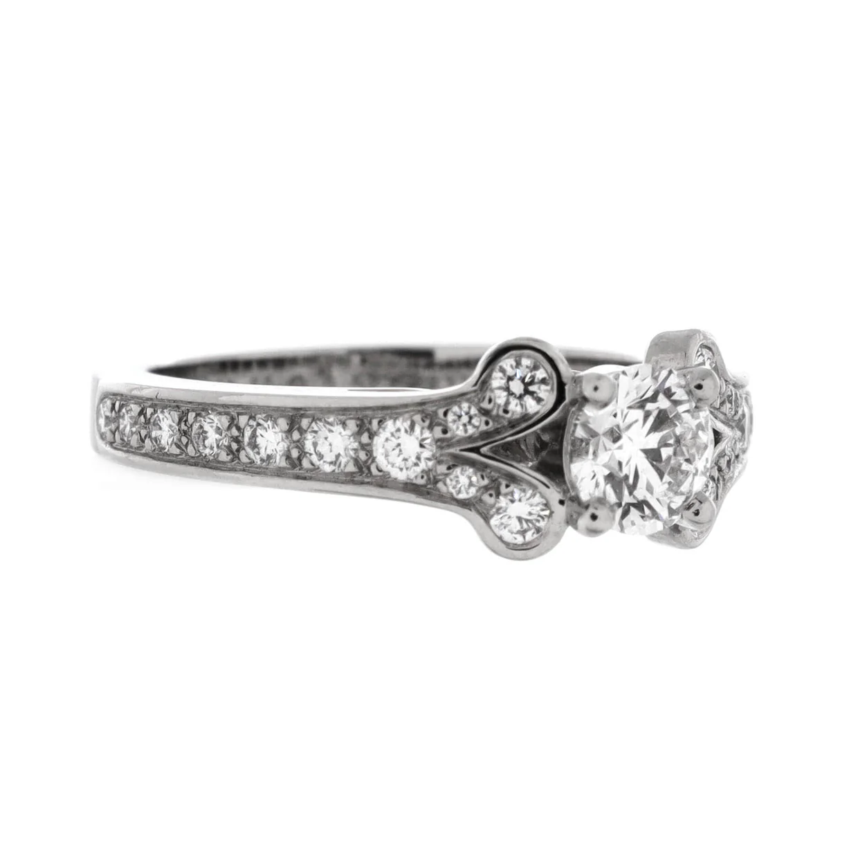 Ballerine Solitaire Ring Platinum with RBC Diamond and Pave Diamonds 0.50-0.59CT - Deep Luxury