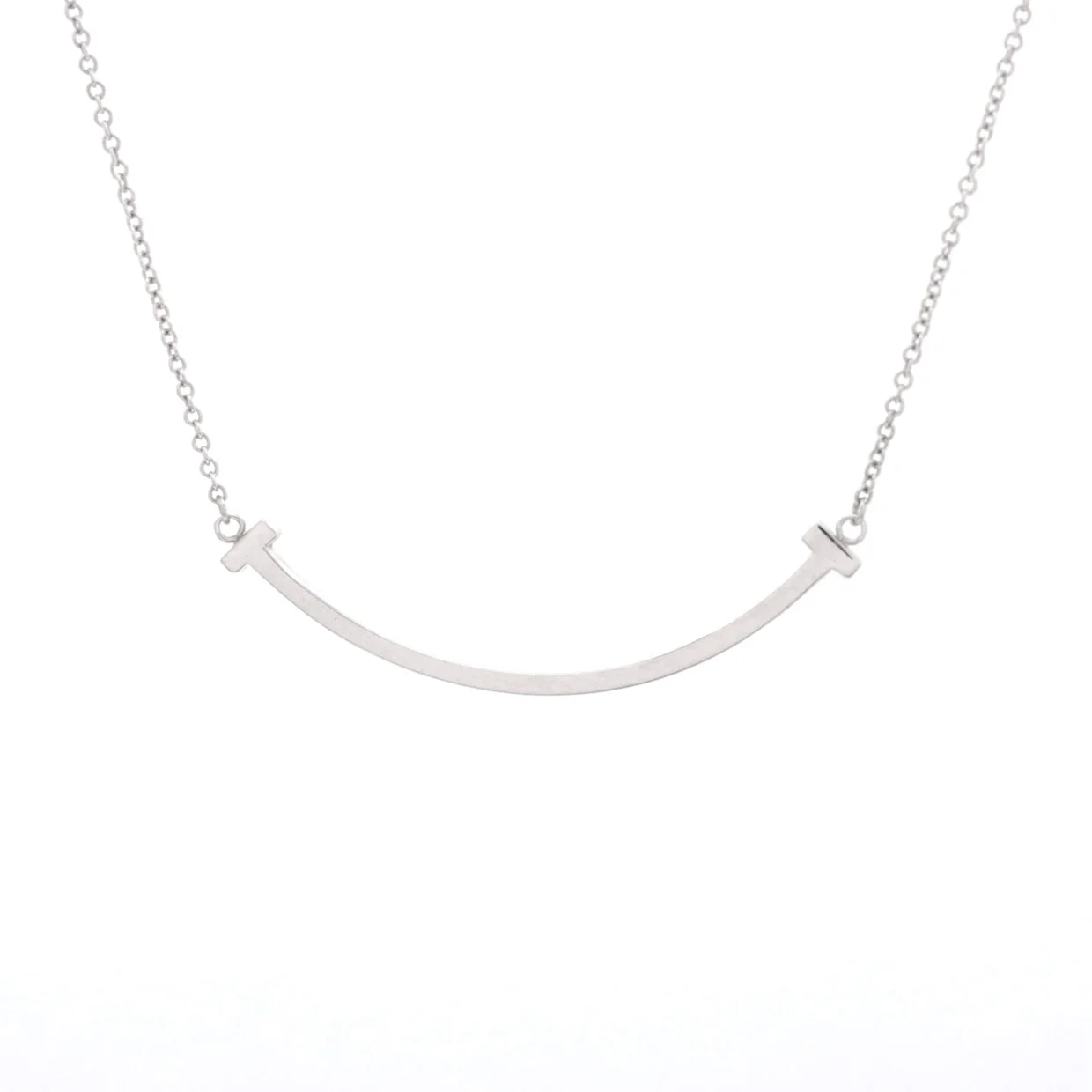 T Smile Pendant Necklace 18K White Gold Small - Deep Luxury