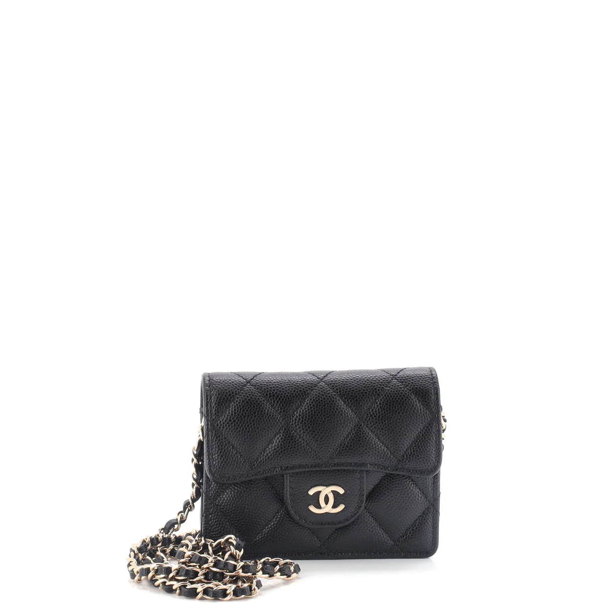 Classic Flap Card Holder on Chain Quilted Caviar Mini - Deep Luxury