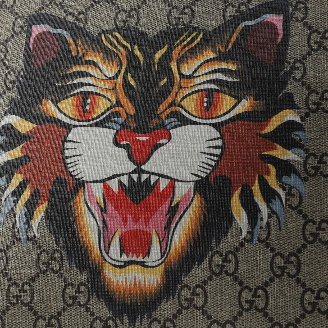 Zipped Pouch Angry Cat GG Coated Canvas Large - Deep Luxury