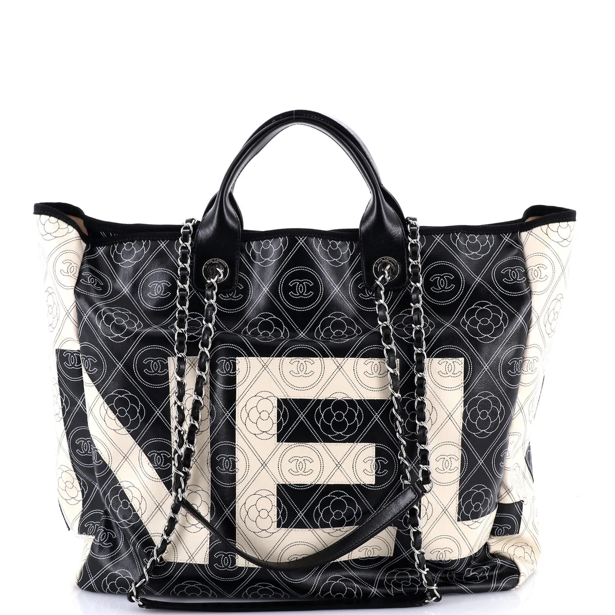Logo Camellia Shopping Tote Printed Coated Canvas Medium - Deep Luxury