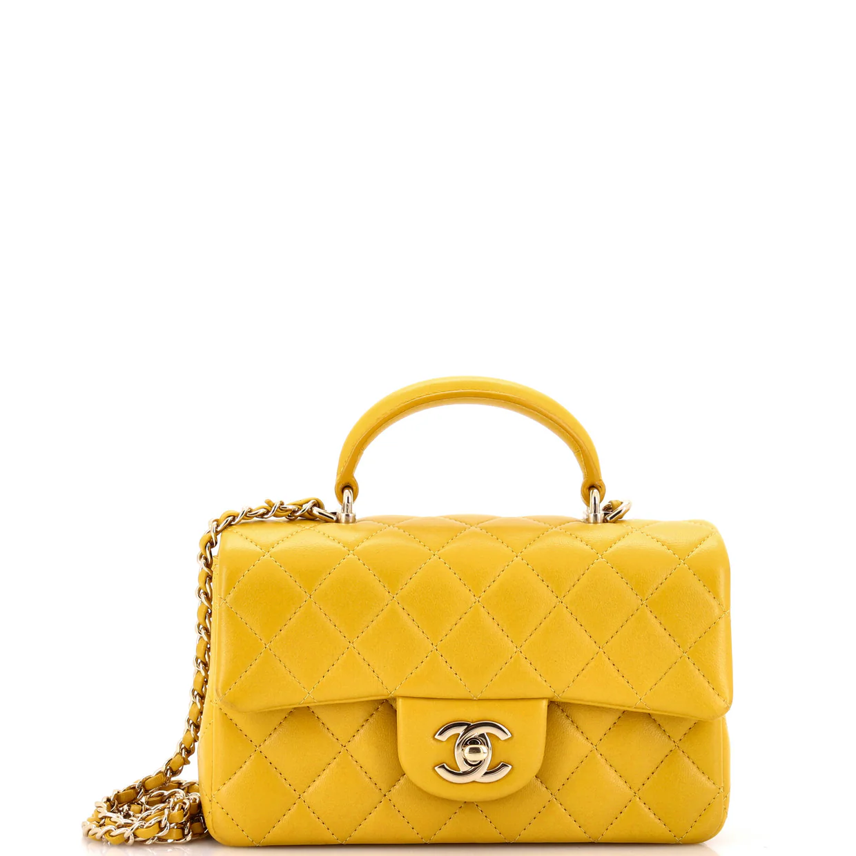 Classic Single Flap Top Handle Bag Quilted Lambskin Mini - Deep Luxury