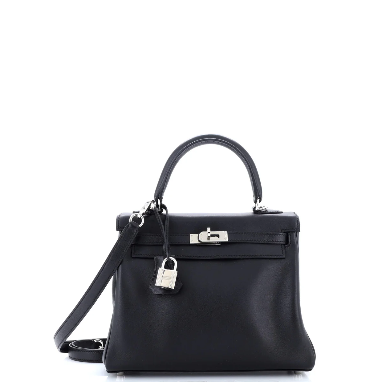 Kelly Handbag Noir Swift with Palladium Hardware 25 - Deep Luxury