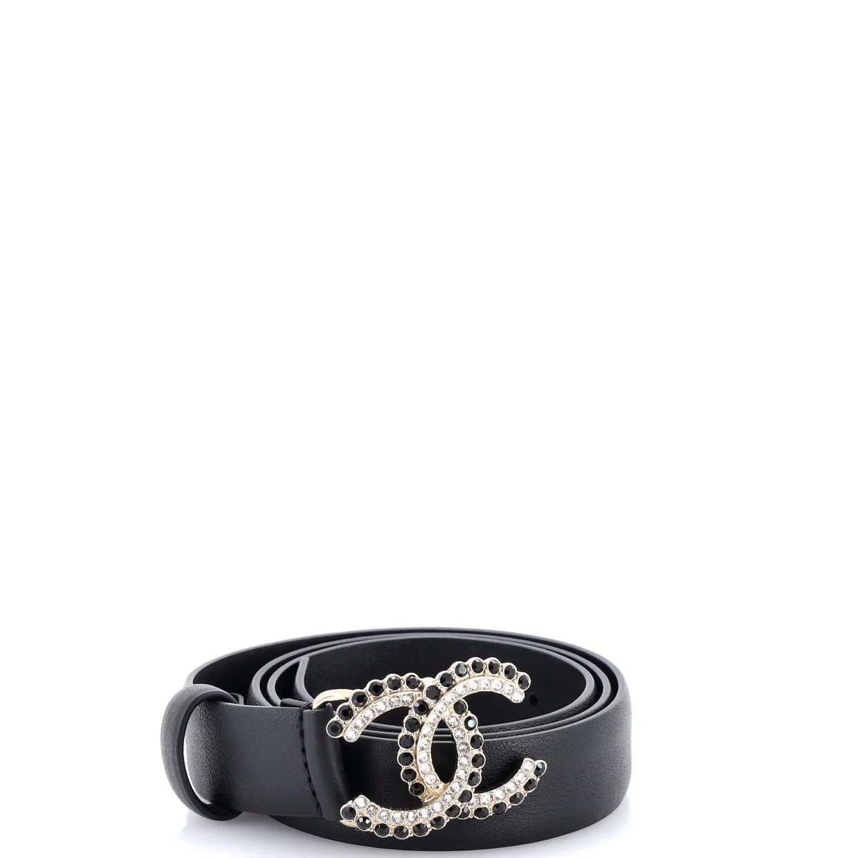 CC Buckle Belt Leather with Crystal Embellished Metal Thin 70 - Deep Luxury