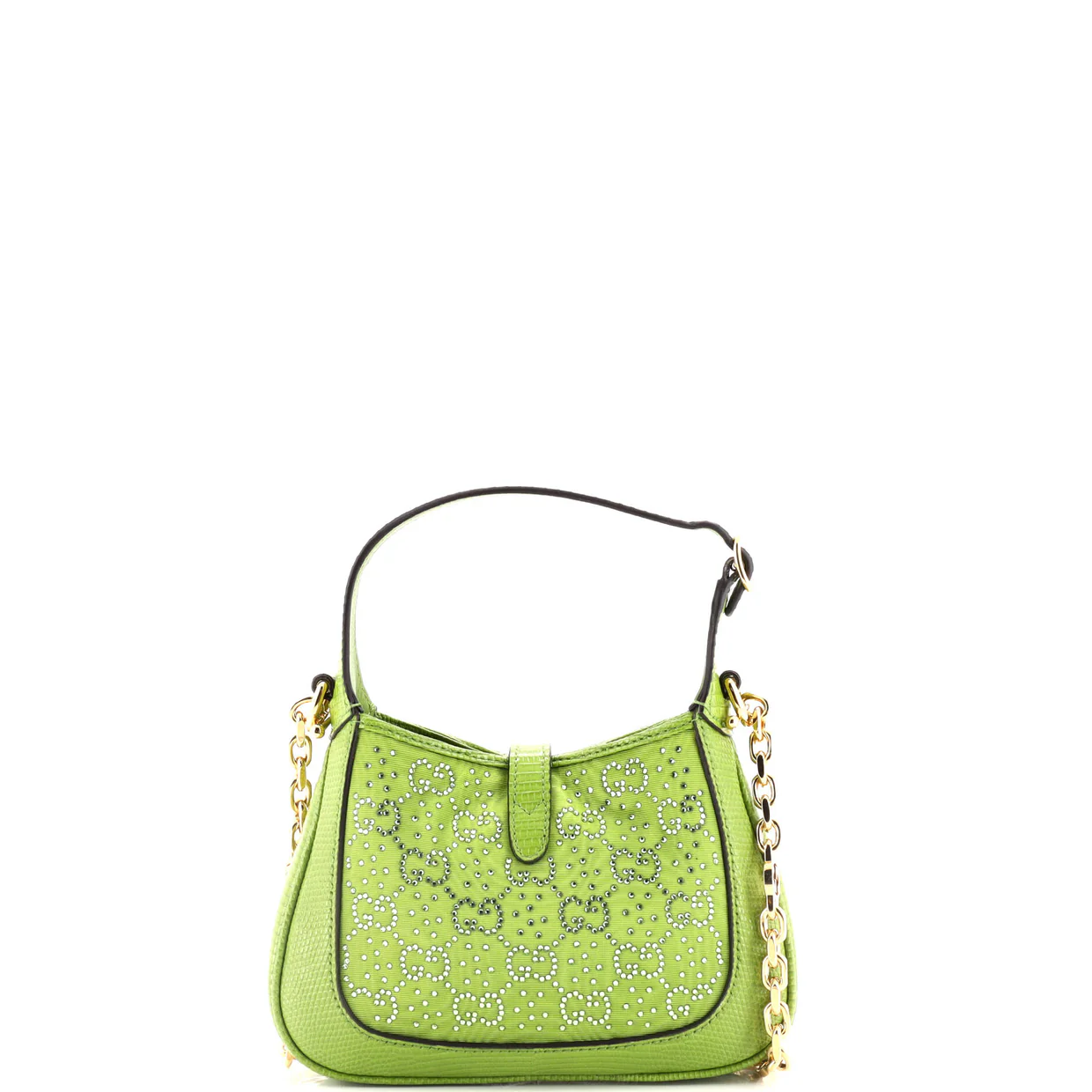Jackie 1961 Chain Hobo Crystal GG Embellished Fabric with Lizard Mini - Deep Luxury