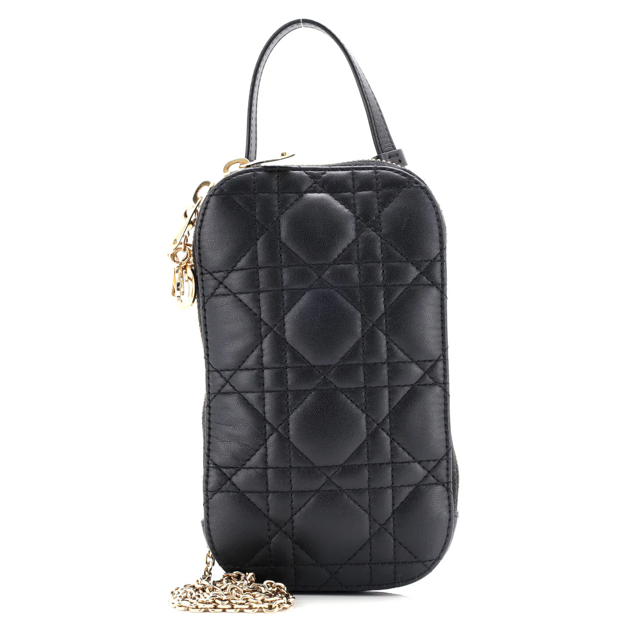 Lady Dior Phone Holder on Chain Cannage Quilt Lambskin - Deep Luxury