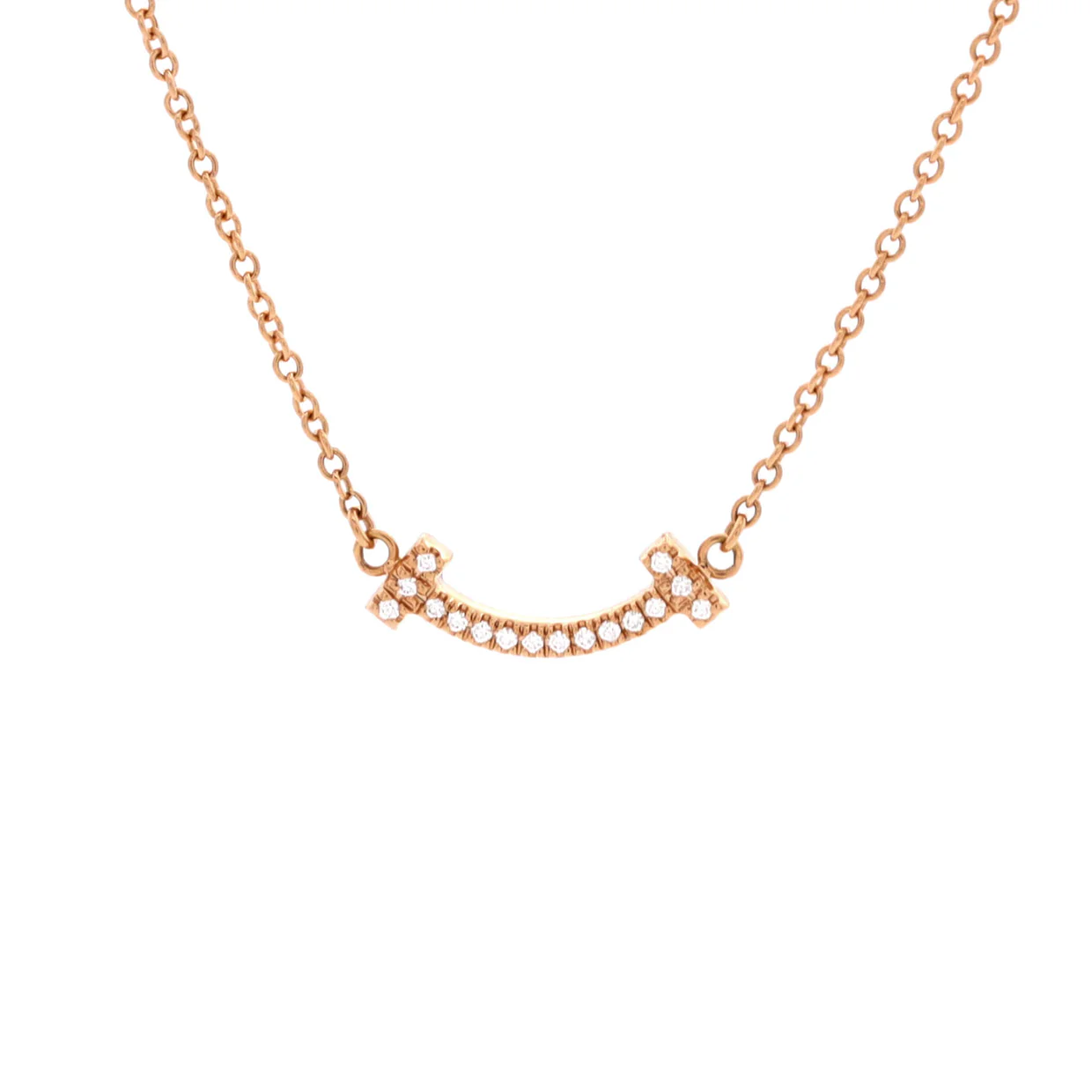 T Smile Pendant Necklace 18K Rose Gold with Diamonds Mini - Deep Luxury