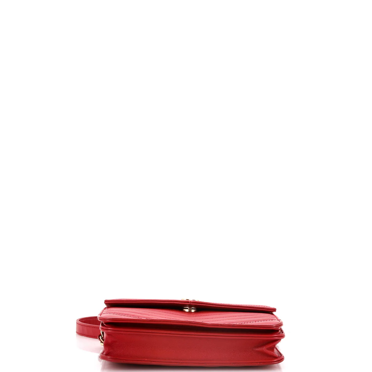 Square Wallet on Chain Chevron Calfskin - Deep Luxury