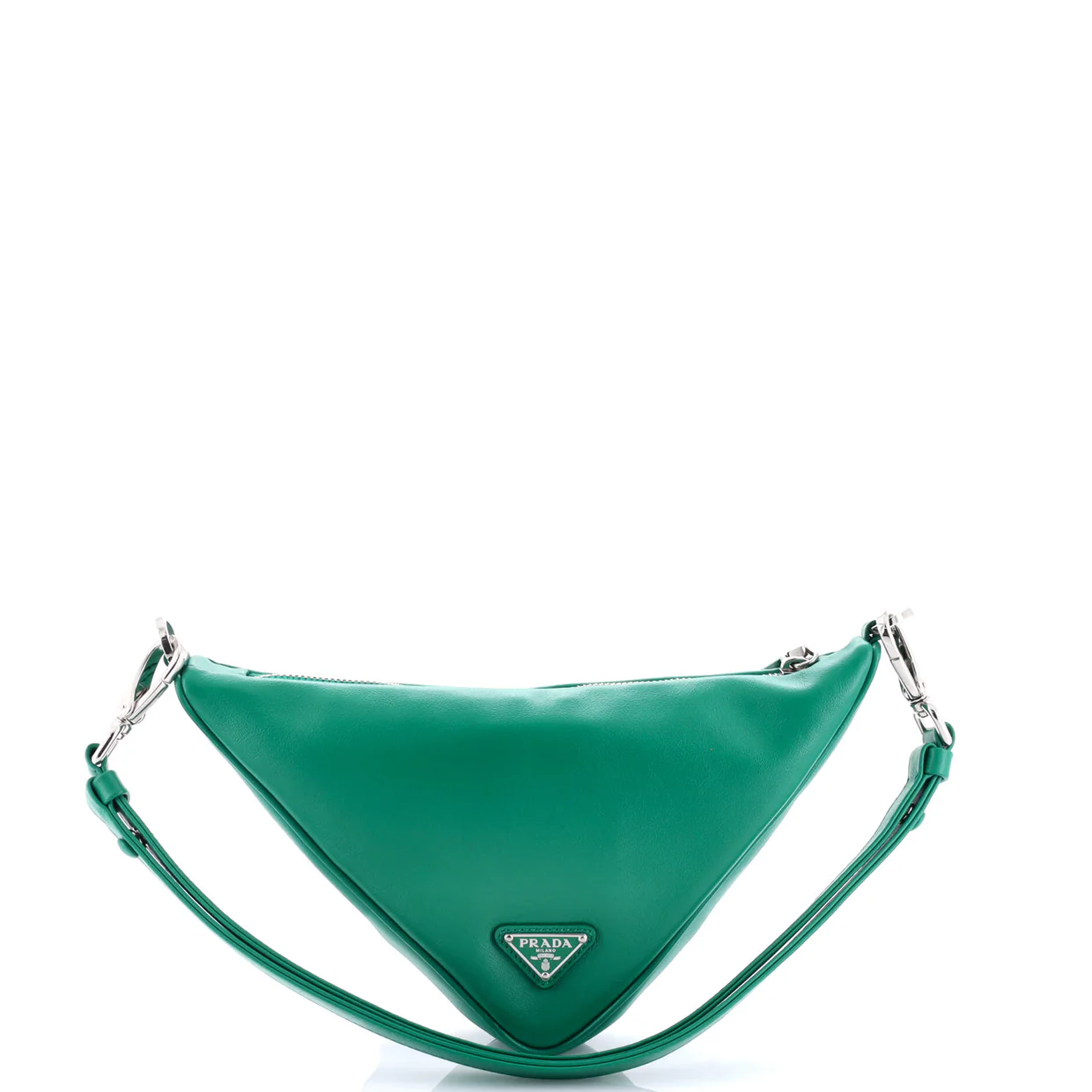 Triangle Logo Zip Chain Crossbody Bag Embossed Leather Small - Deep Luxury