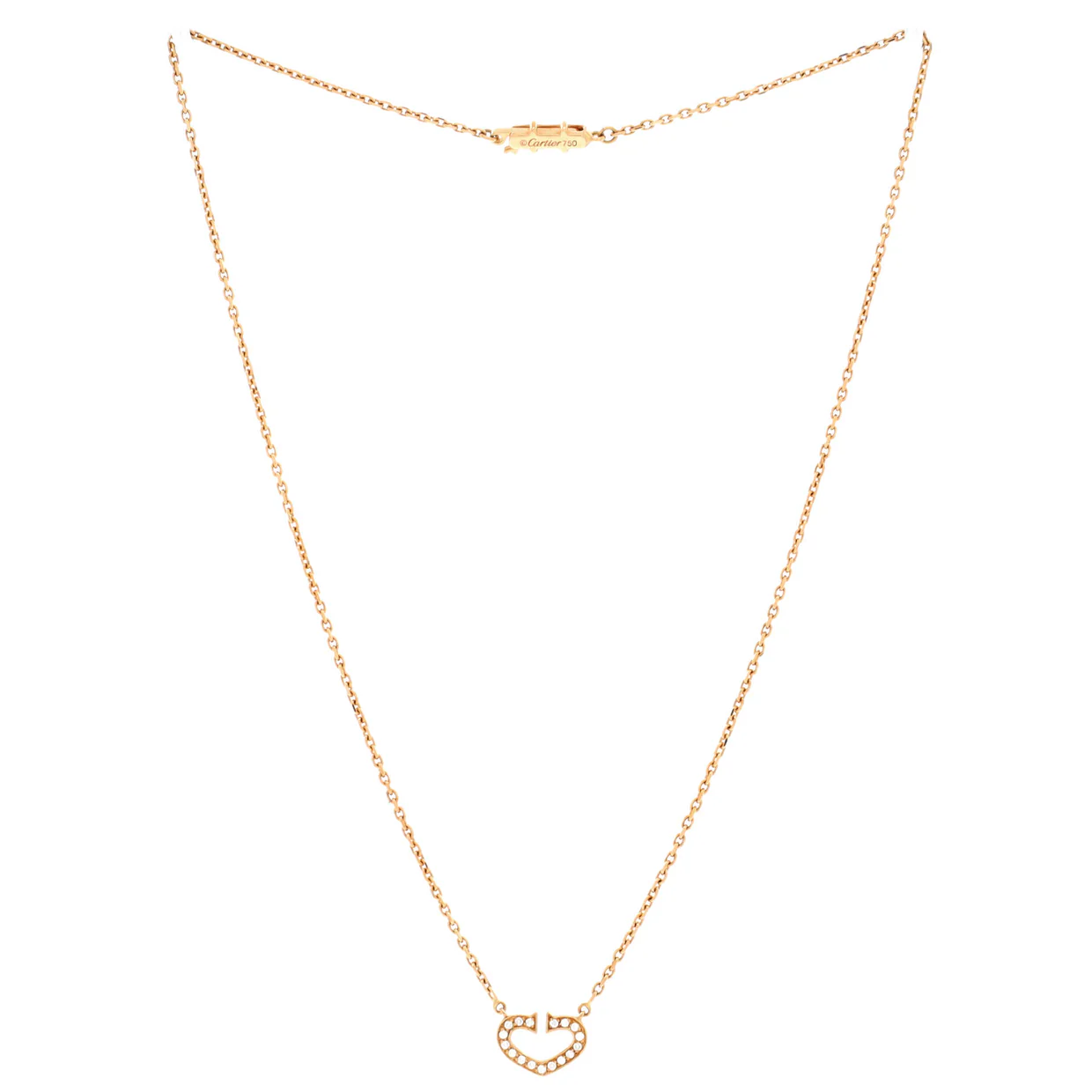 C Heart de Cartier Pendant Necklace 18K Rose Gold with Pave Diamonds - Deep Luxury