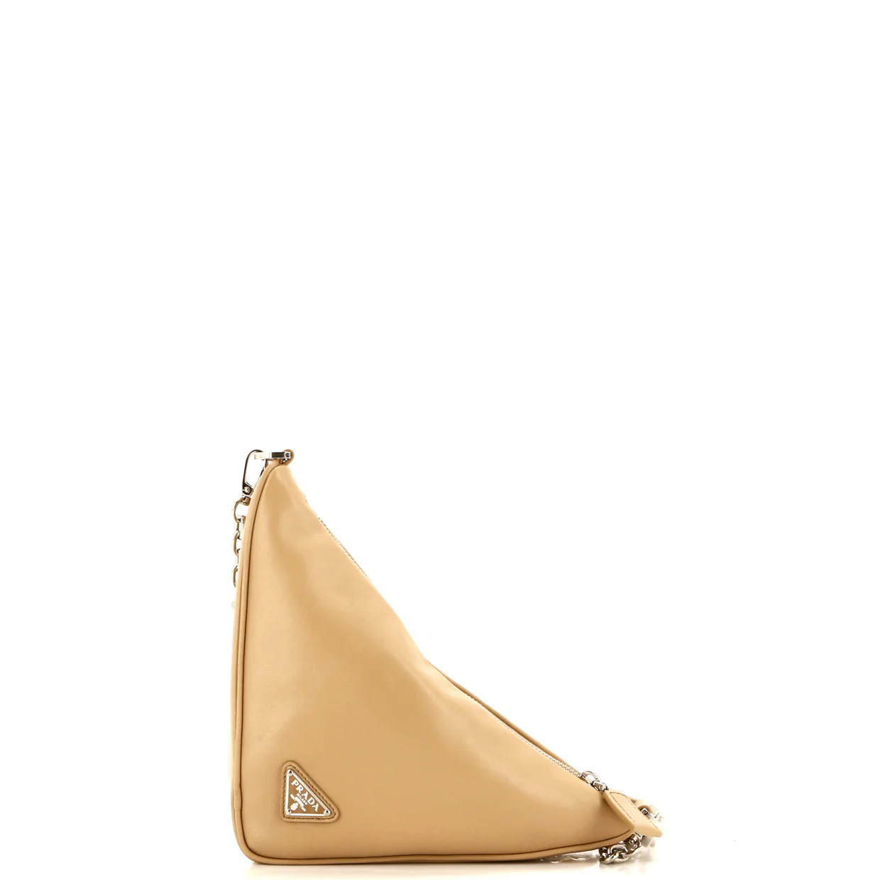 Triangle Logo Zip Chain Crossbody Bag Embossed Leather Small - Deep Luxury