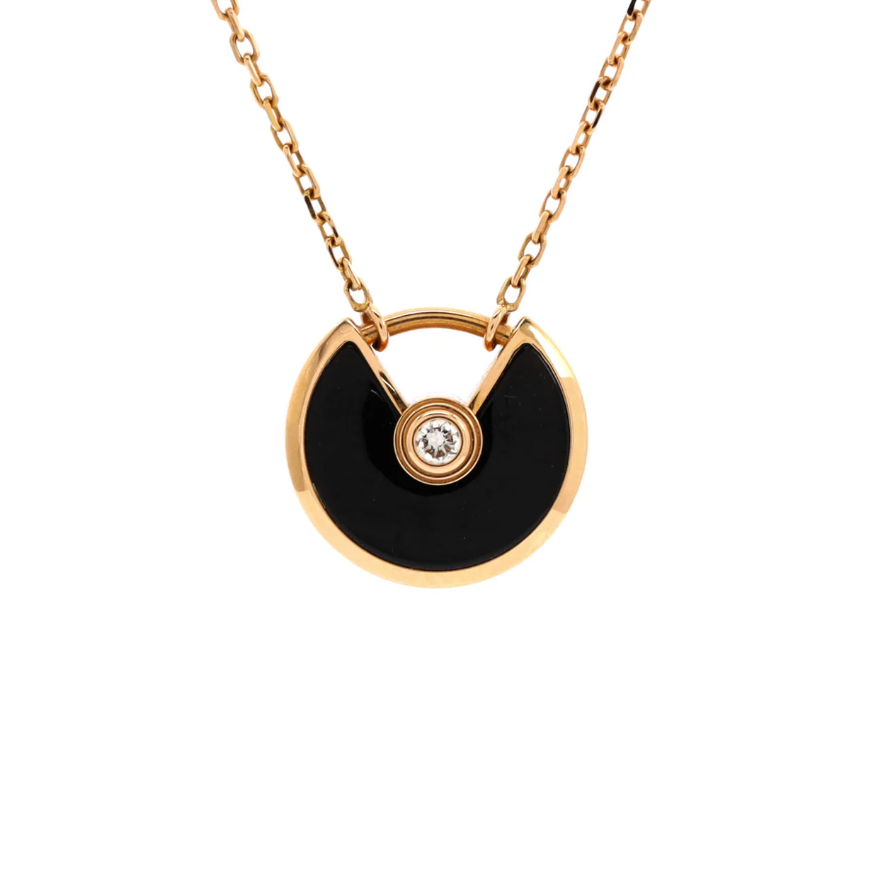 Amulette de Cartier Pendant Necklace 18K Rose Gold with Onyx and Diamond XS - Deep Luxury