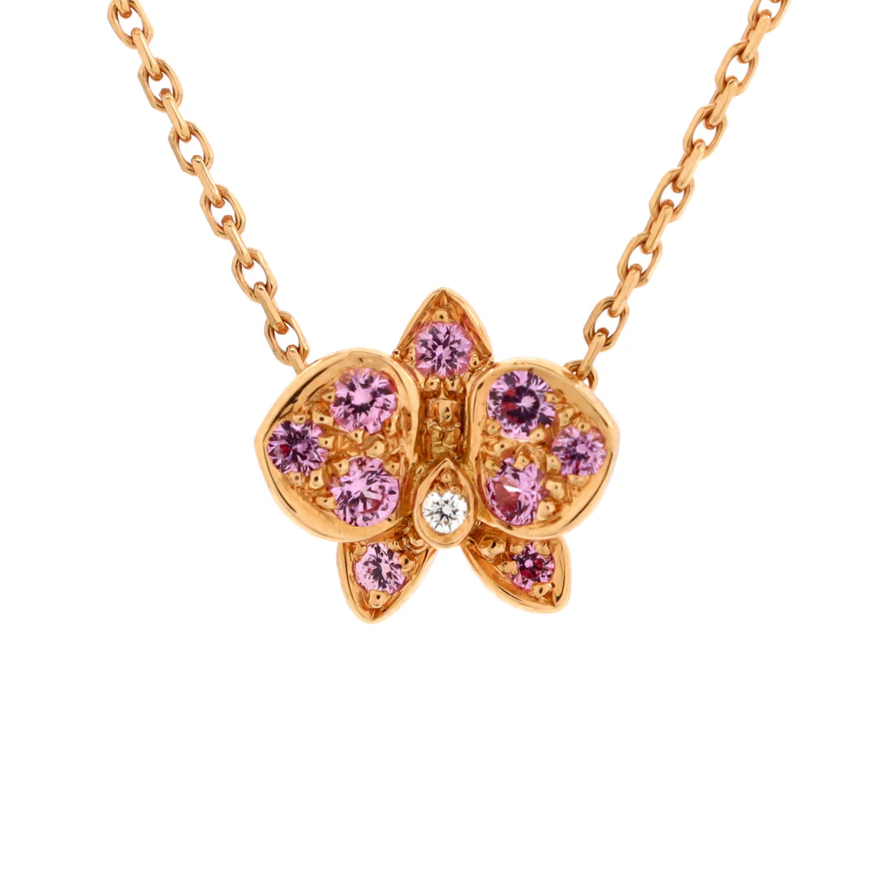 Caresse D'Orchidees Necklace 18K Rose Gold with Sapphires and Diamond Small - Deep Luxury