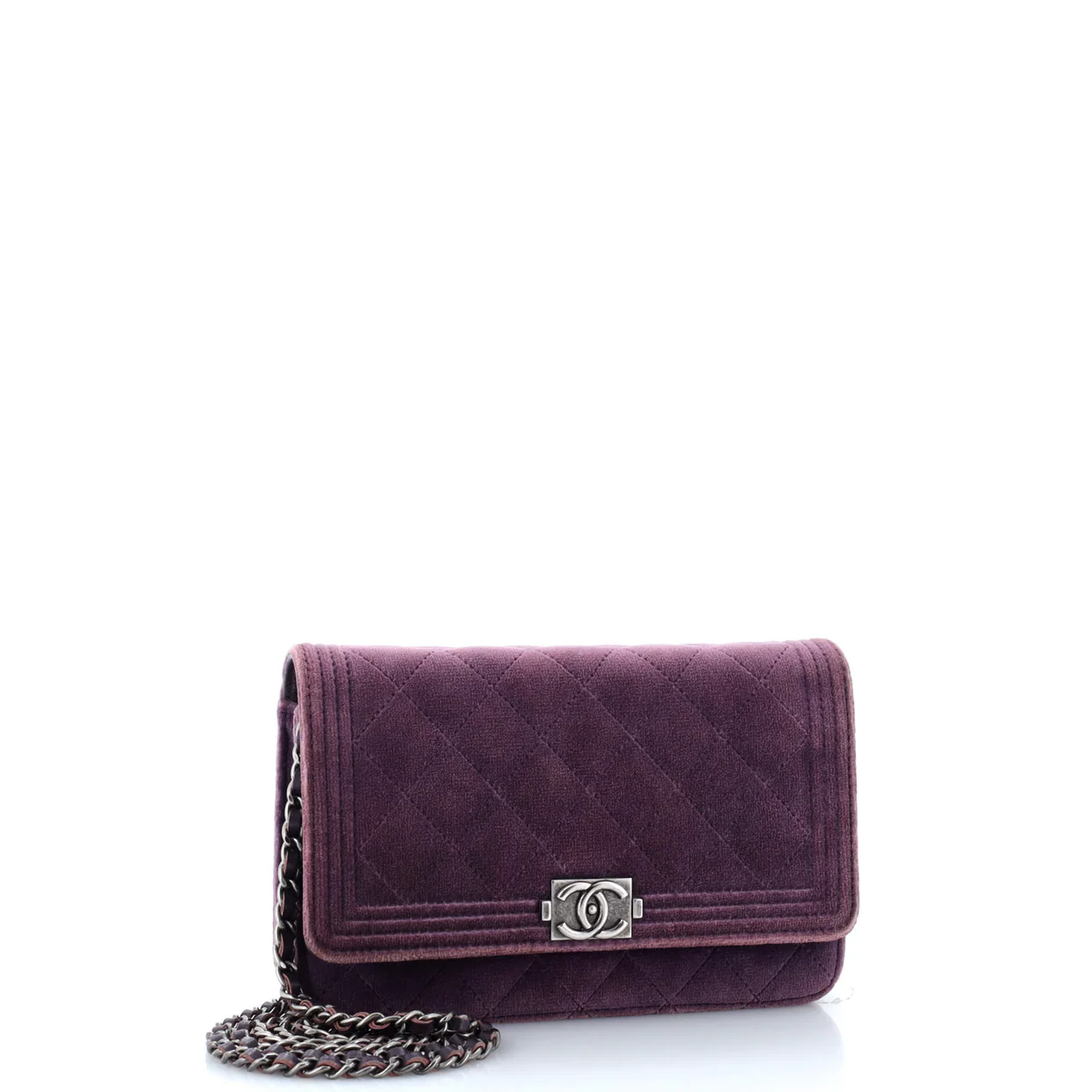 Boy Wallet on Chain Quilted Velvet - Deep Luxury