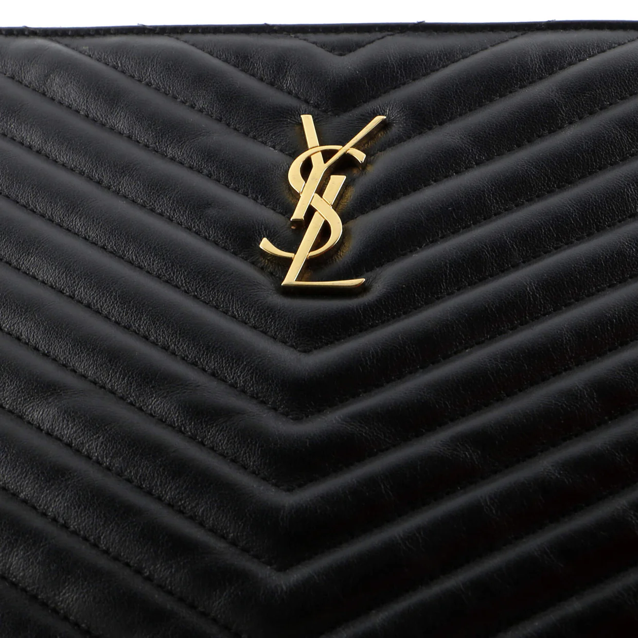 Classic Monogram Wristlet Pouch Matelasse Chevron Leather Large - Deep Luxury