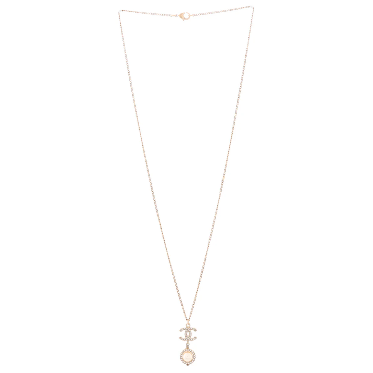 CC Drop Pendant Necklace Metal with Crystals and Faux Pearl - Deep Luxury