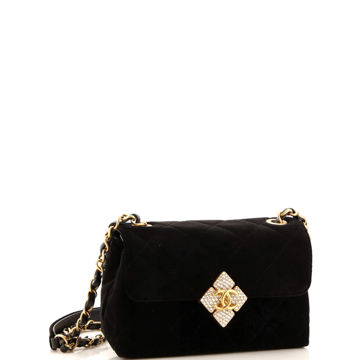 Diamond Lock CC Flap Bag Quilted Velvet with Crystals Mini - Deep Luxury