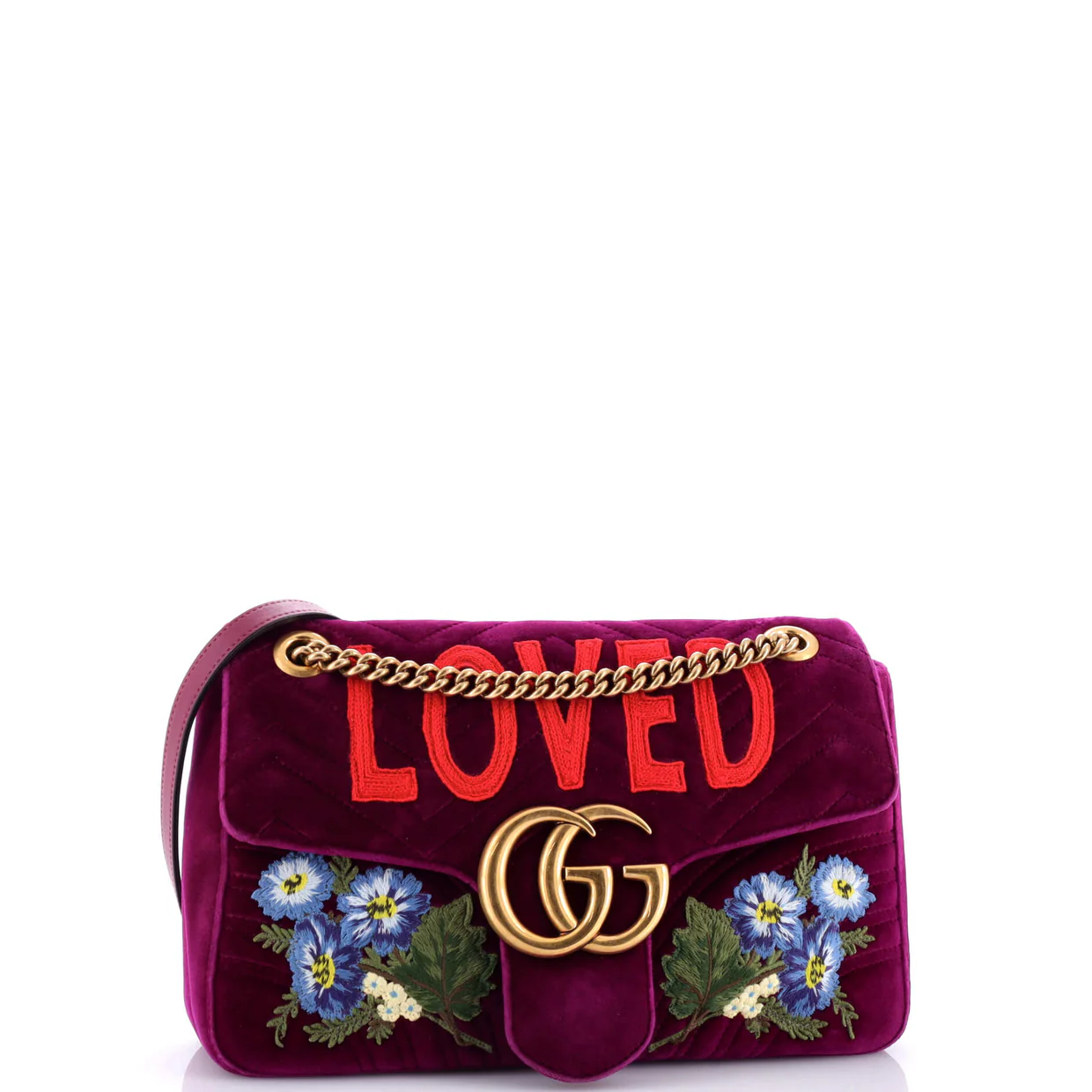 GG Marmont Flap Bag Embroidered Matelasse Velvet Medium - Deep Luxury