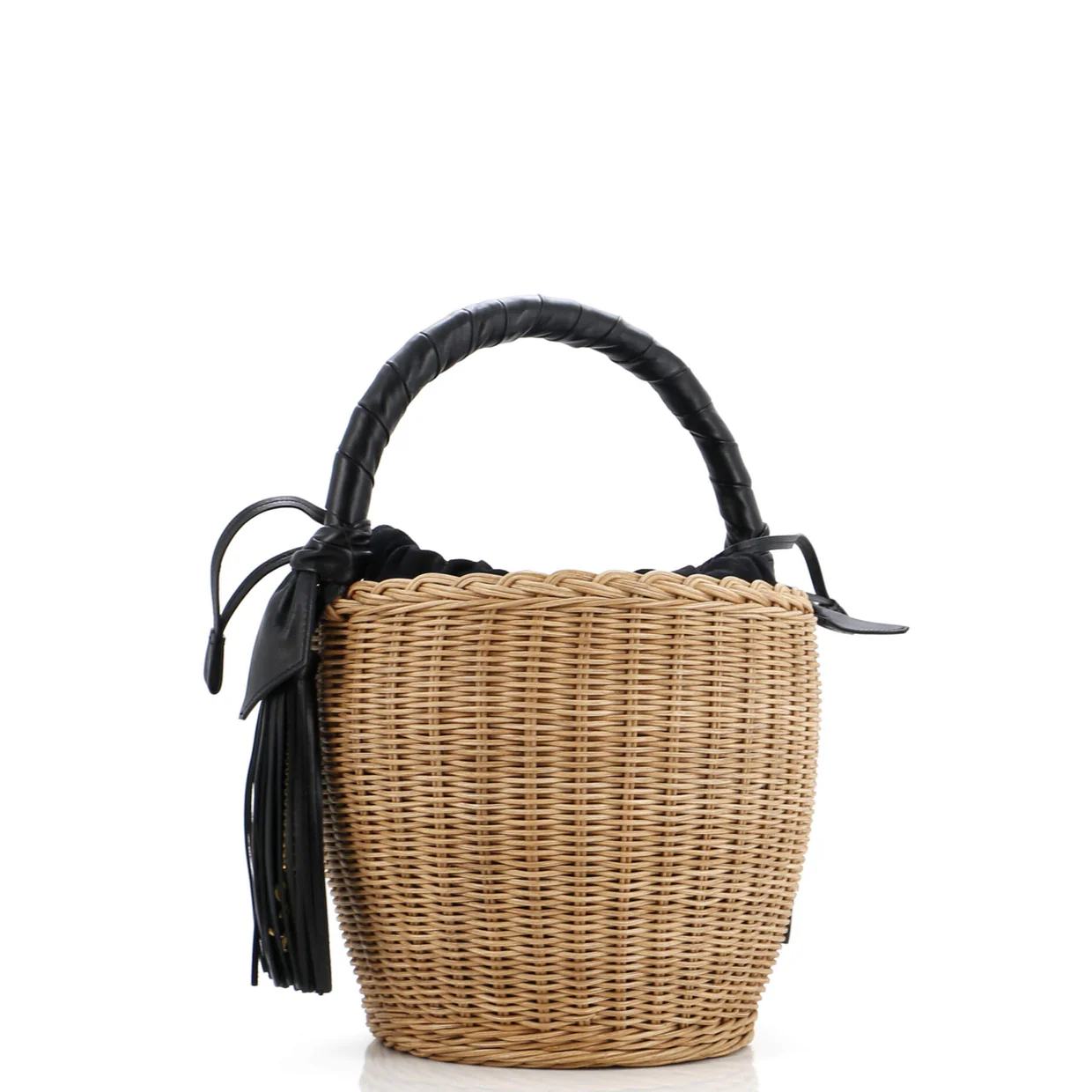 Panier Tassel Round Bucket Bag Wicker with Leather - Deep Luxury