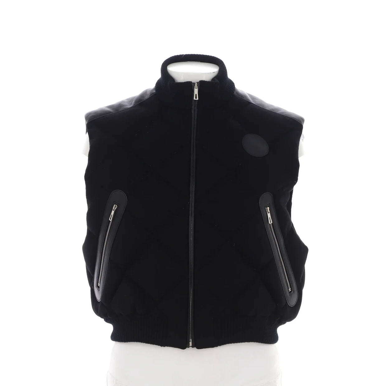 Women's Short Puffer Vest Quilted Cashmere with Leather - Deep Luxury