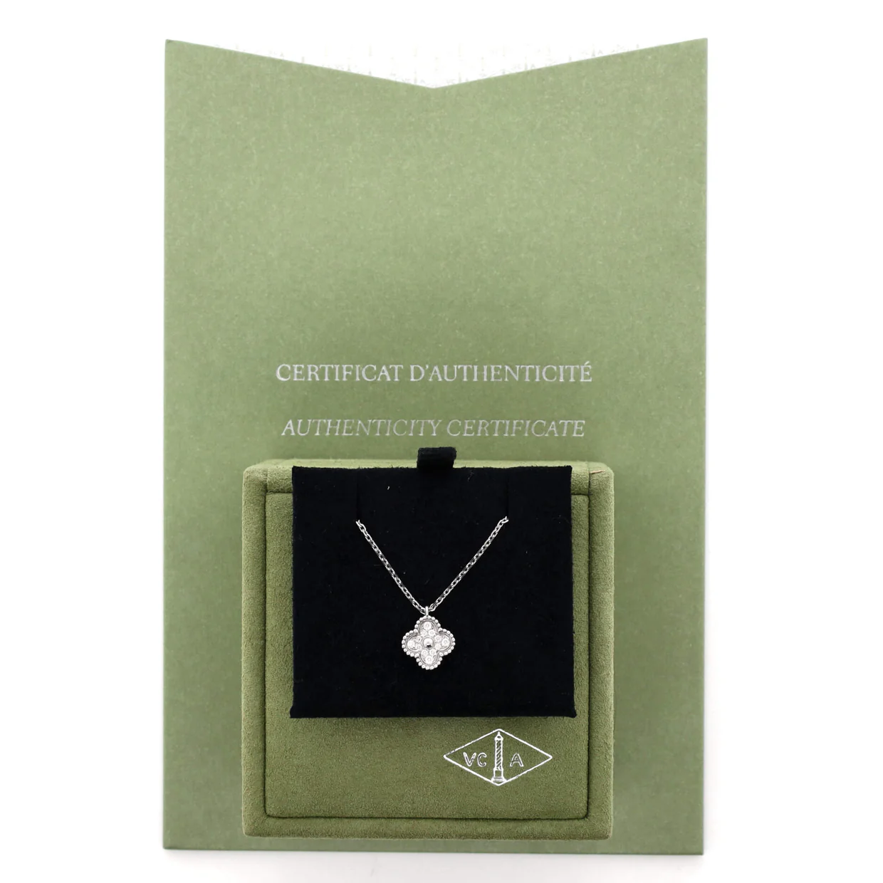 Sweet Alhambra Pendant Necklace 18K White Gold with Diamonds - Deep Luxury