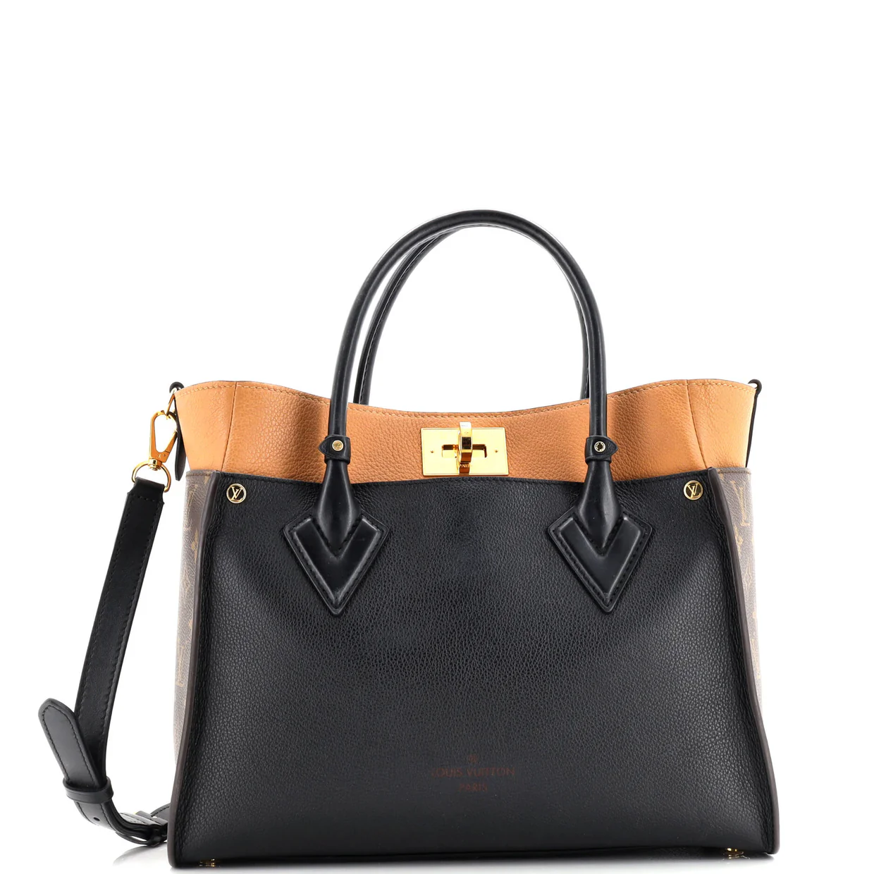 On My Side Tote Leather with Monogram Canvas MM - Deep Luxury