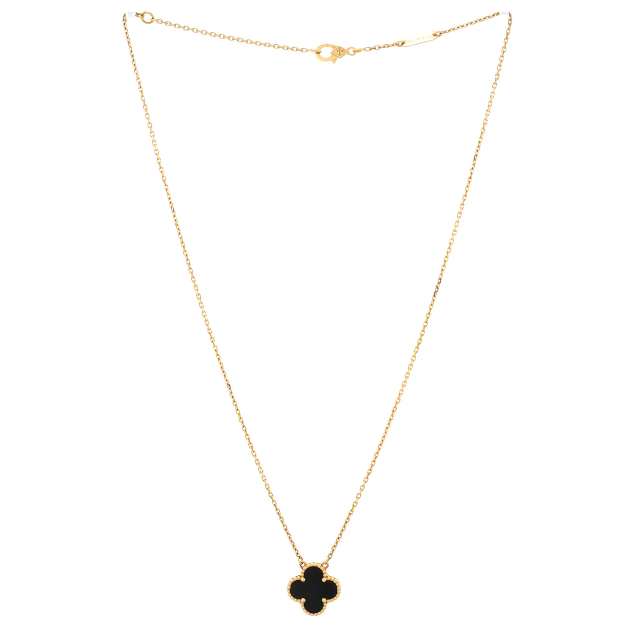 Vintage Alhambra Pendant Necklace 18K Yellow Gold and Onyx - Deep Luxury