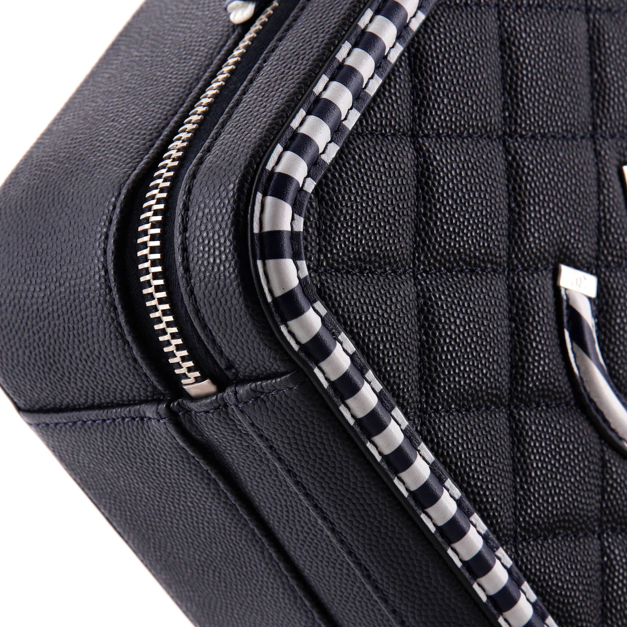 Filigree Vanity Case Quilted Caviar with Striped Leather Medium - Deep Luxury