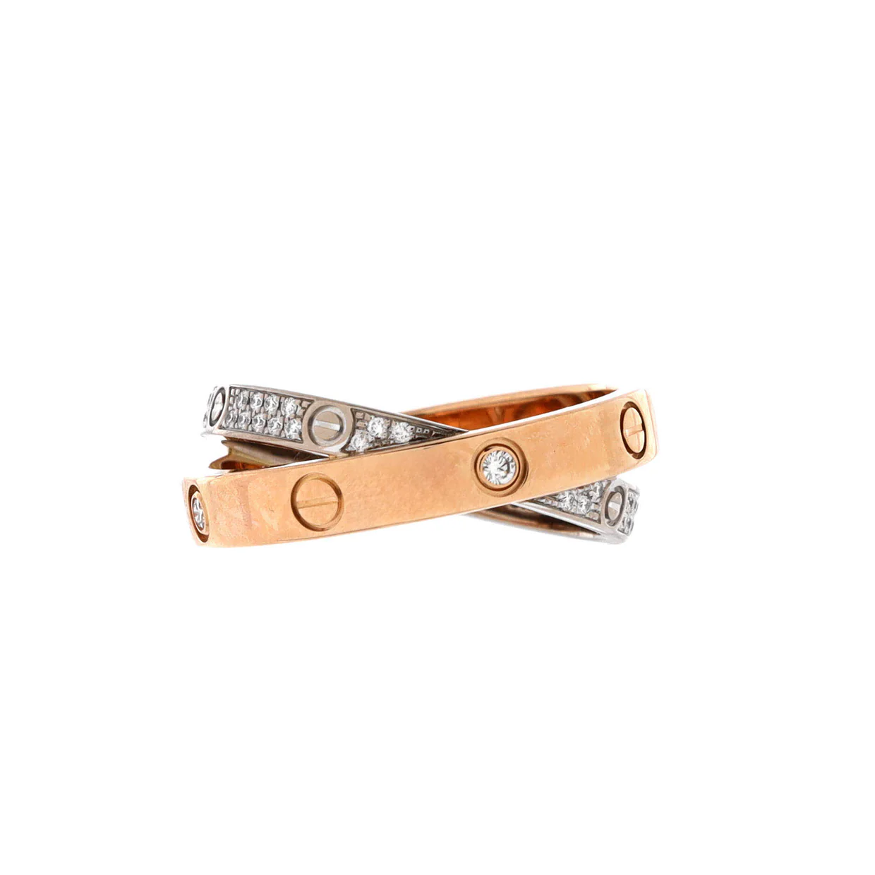Love Double Ring 18K Rose Gold and 18K White Gold with Pave Diamonds - Deep Luxury
